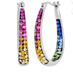 Rhinestone Set Of Silvertone Rainbow LBGTQ+ Inside Out Crystals Gems Hoops